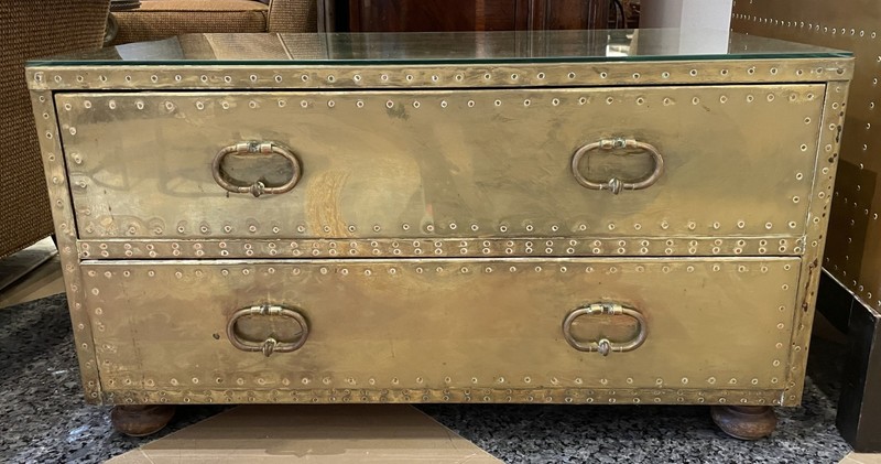 Vintage Sarried Brass 2 Drawer Coffee Table, 1970s