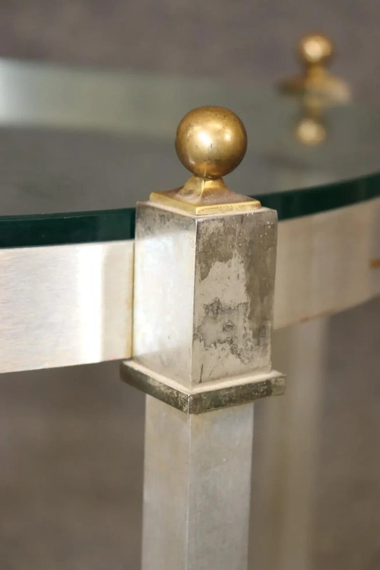 Brass and Steel Glass Top Maison Jansen Style Directoire End Table, circa 1960 gallery
