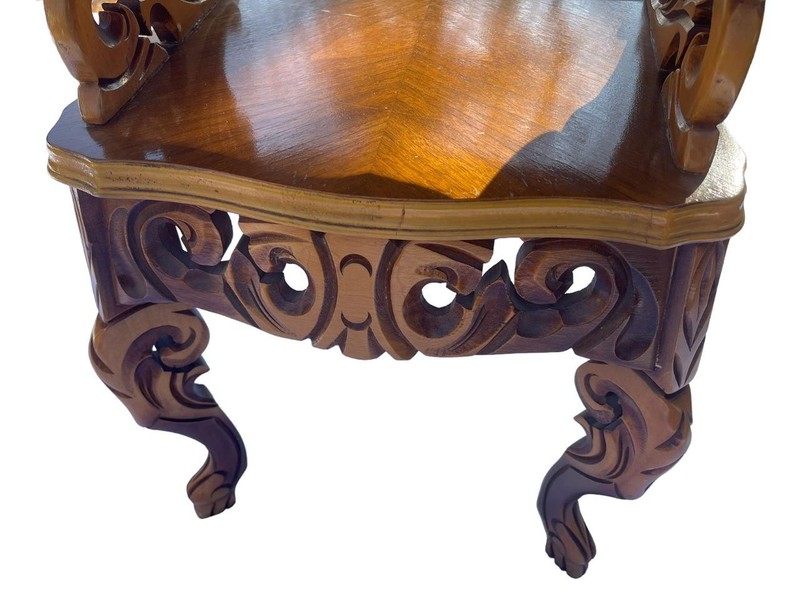 Baroque Style End Table Hand Carved Wood with Glass Top gallery