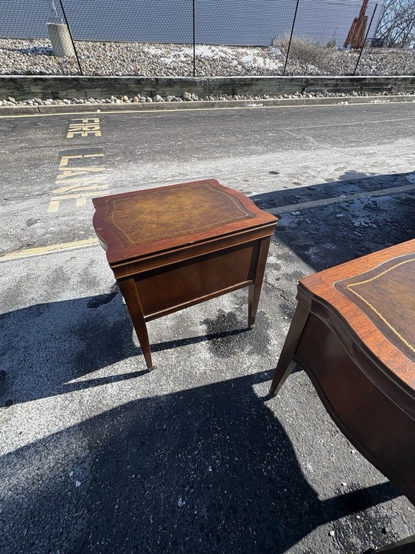 2 Antique Side Tables with Drawers On Wheels Vintage gallery