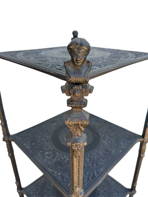 VTG Ornate French Victorian Style Figural Metal Accent Table Plant Stand 3 Tier gallery