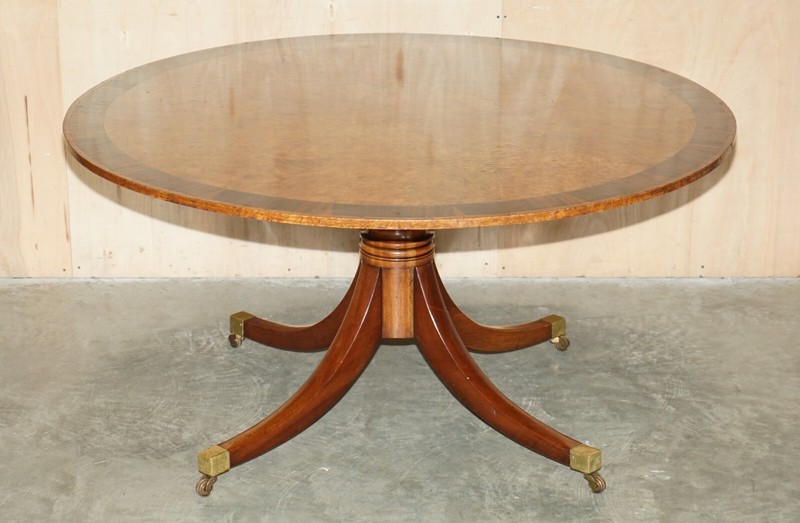 LARGE 152.5CM WIDE BURR WALNUT MACASSAR EBONY REGENCY ROUND DINING TABLE SEATS 8 gallery