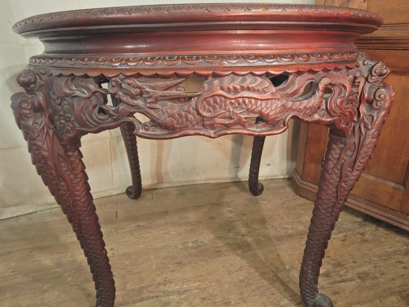 Carved Chinese Room Center Table 36" Dia. Dragons Sea Serpent legs gallery