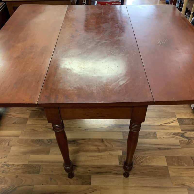 ATQ 1820s W. Virginia Hand Carved Solid Cherrywood Drop Leaf Pembroke Table 46”L