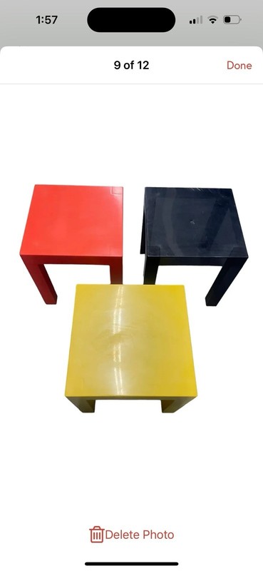 Mid Century Multi Color Plastic Parsons Tables - a Set of 3 Snack Tables gallery