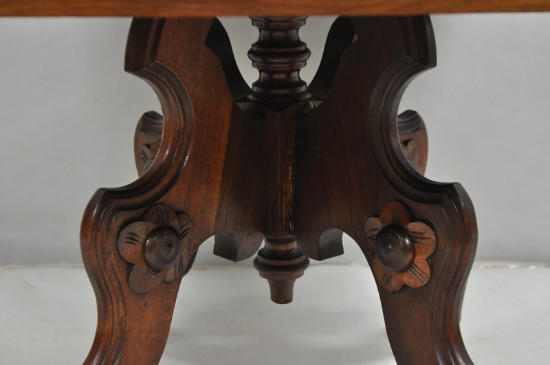 Antique Eastlake Victorian Small Marble Top Pedestal Base Coffee Table w/ Drawer gallery
