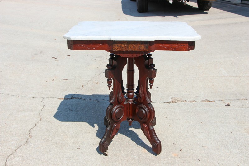 Fancy Ornate Walnut Victorian Shaped Marble Top Parlor Table ~ Ca.1870