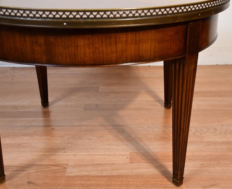 1930s French Louis XVI Style Walnut Coffee Accent Table Brass Gallery Railing gallery