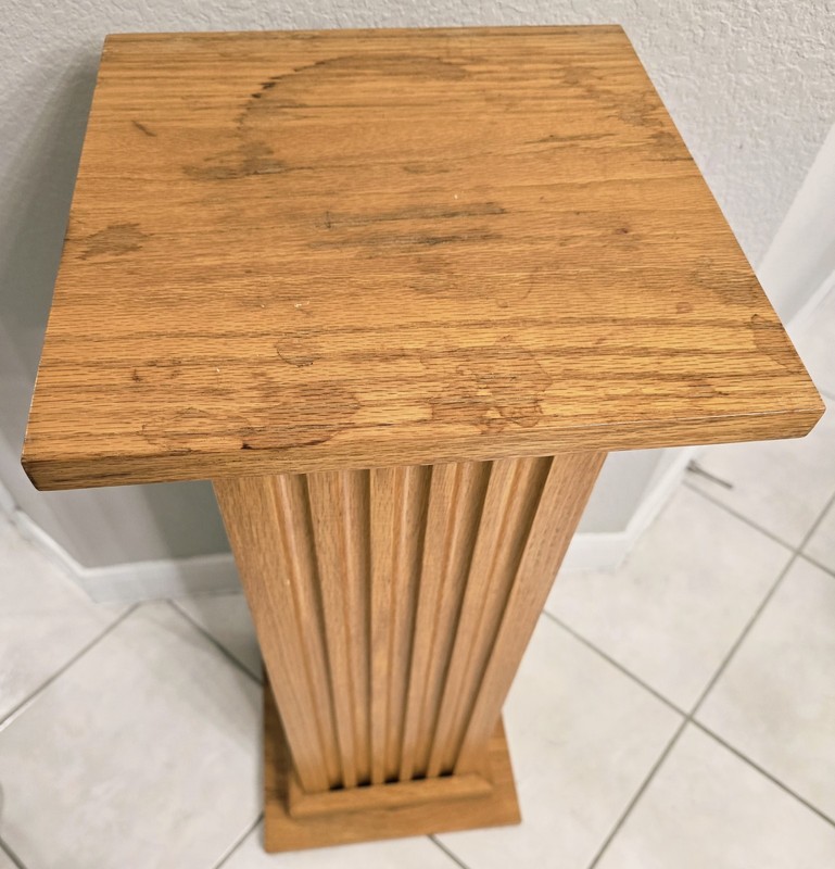 Mid Century Solid Golden Oak Fluted Column Plant/Lamp Stand gallery