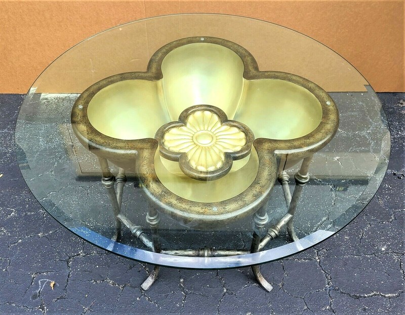 3 Dimensional Lotus Flower Glass Top Indoor Outdoor Cocktail Side End Table 48″
