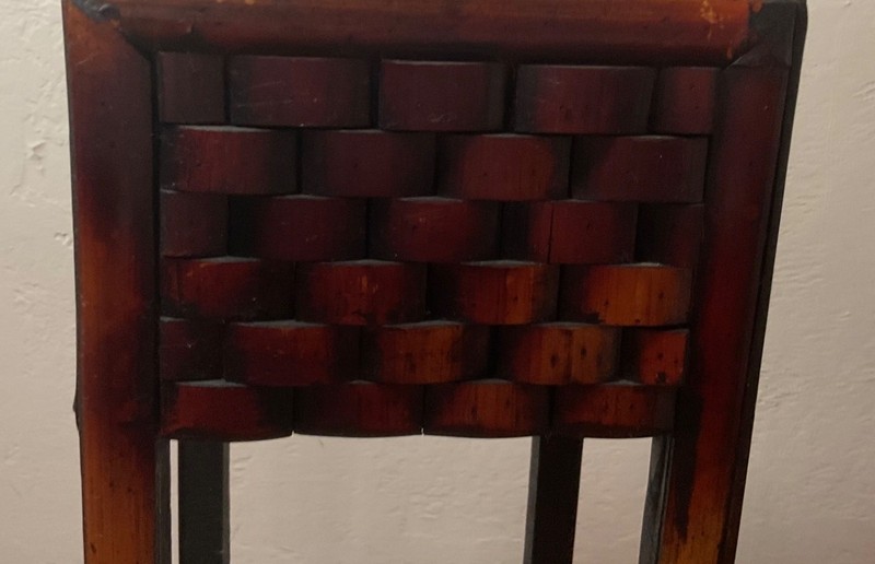 Vintage Bamboo Plant Stand Woven Top Boho Accent Table 27.75” h x 5.4 lb gallery