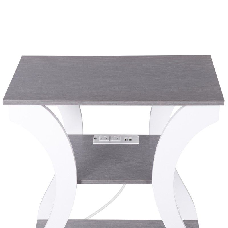 End Table Side Table 3-Tier Storage Shelf for Small Space with Outlet Grey+White gallery