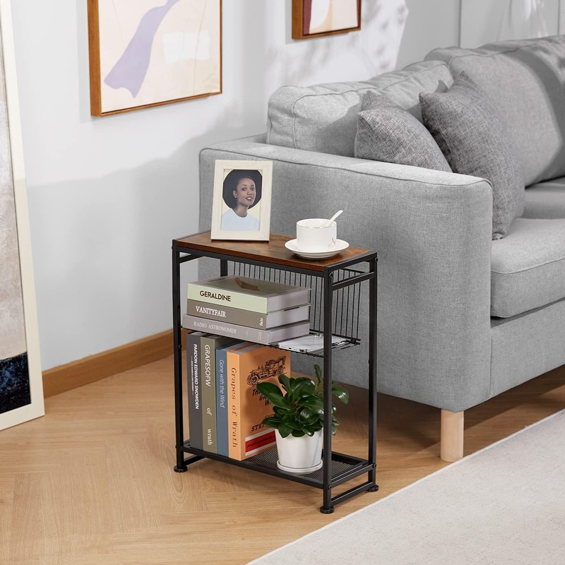 Small Side Table for Small Spaces - Slim End Table with Magazine Holder - 2 in 1 gallery