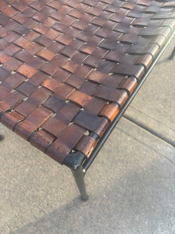 Vintage Woven Leather Coffee Table Bench In Style of Swift and Monell gallery