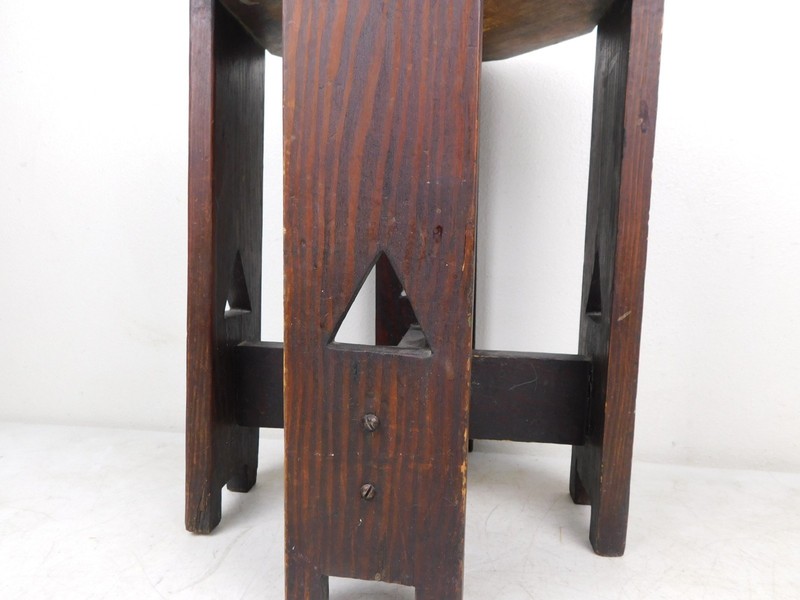 Antique Arts Crafts Mission Pedestal Plant Stand End Table Triangle Cutouts 16"T gallery