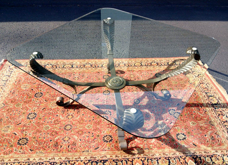 Contemporary Metal and 40"x40" Beveled Glass Top Coffee Table - Local Pickup gallery
