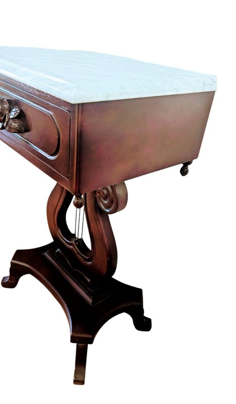 Vintage Victorian Style Lyre-Harp Mahogany Italian side table Marble top gallery