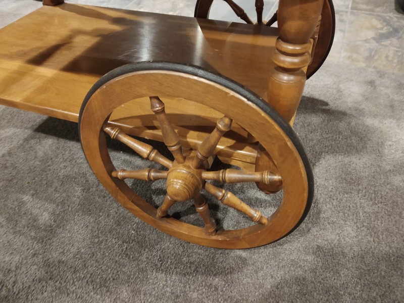 VINTAGE ANTIQUE WOODEN WAGON DROP LEAF TEA BAR SERVING CART gallery