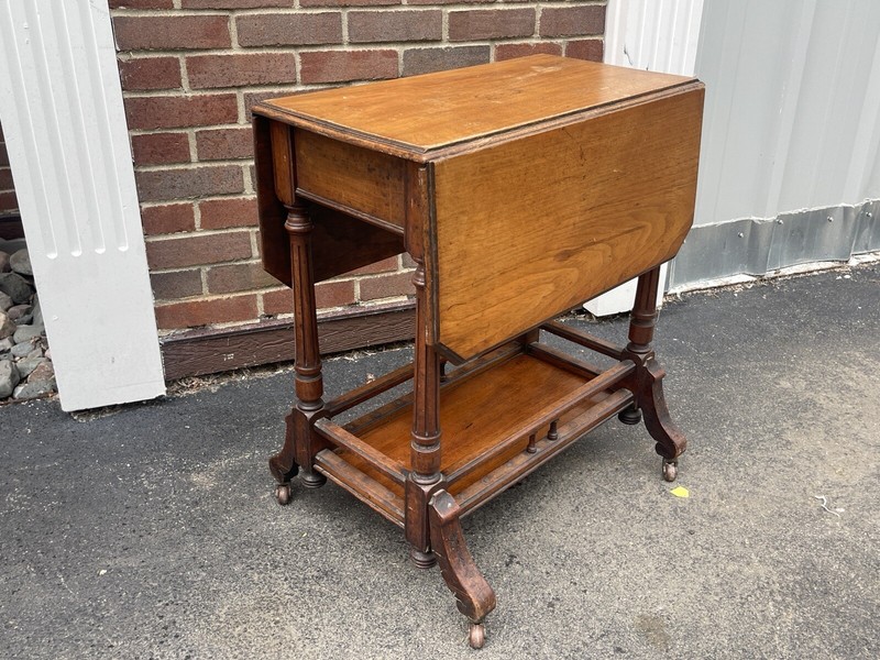 Antique Sutherland Drop Leaf End Table w/ Casters Solid Victorian Wood Working