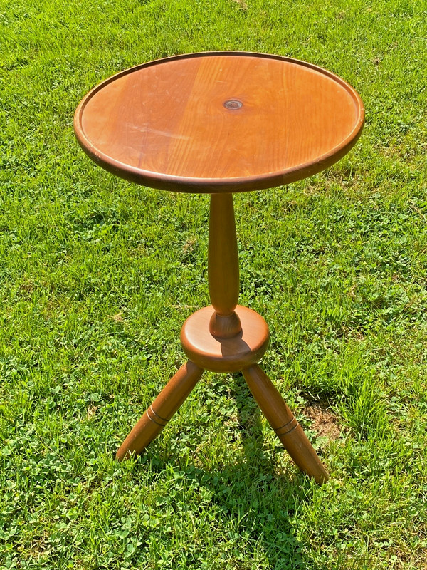 Vtg MCM 3 Leg Round Table Plant Stand William Fetner NC Knotty Pine Log Cabin gallery