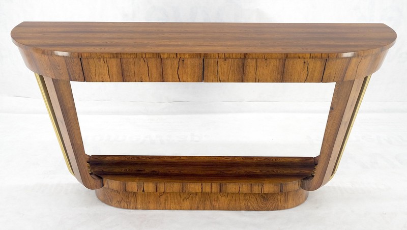 French Art Deco Rosewood Heavy Solid Brass Supports Demilune Console Hall Table gallery