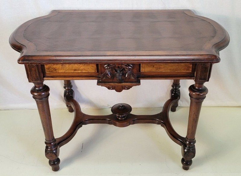 19th Century Victorian Walnut Center Table with Leather Top – American Made