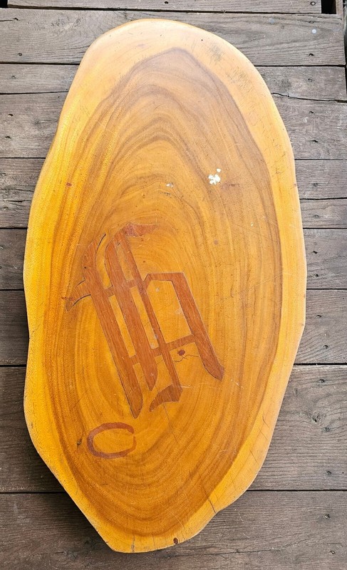 Vtg Wood Inlay Table Top “Letter H” Monogram
