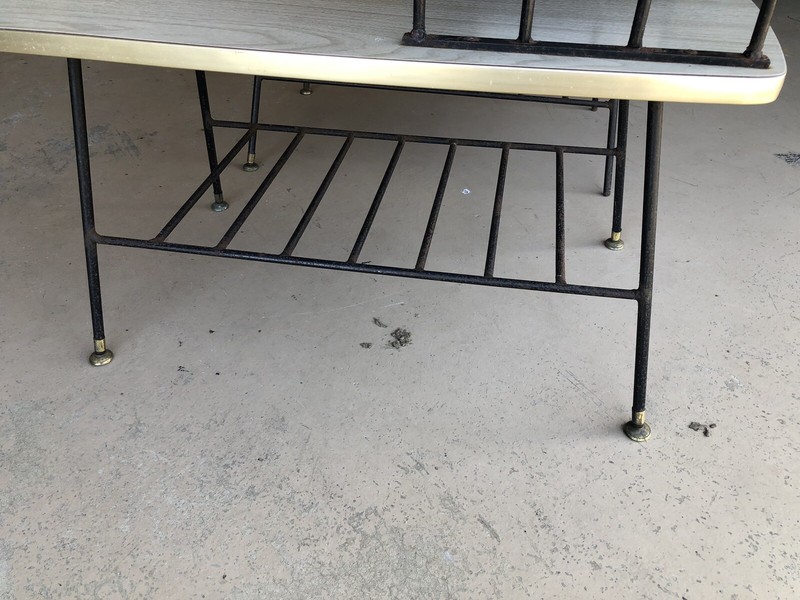 2 Mid Century Modern 2 Tier End Side Tables 1960's Formica Tops Steel Bases gallery