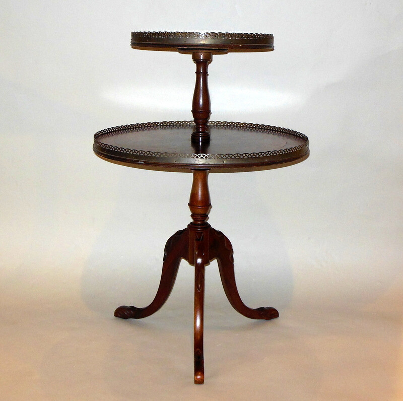 Antique 2 Tier DESSERT Dumbwaiter TABLE Shelf Flame Mahogany REGENCY gallery