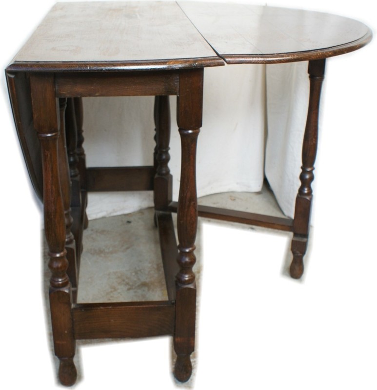 Solid British Tiger Oak Shabby Antique Drop Leaf Gate Leg Table England gallery