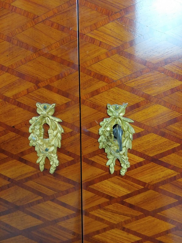 19th century French Cabinet double door w/Gilt Bronze Ormolu & Marble top-Signed gallery