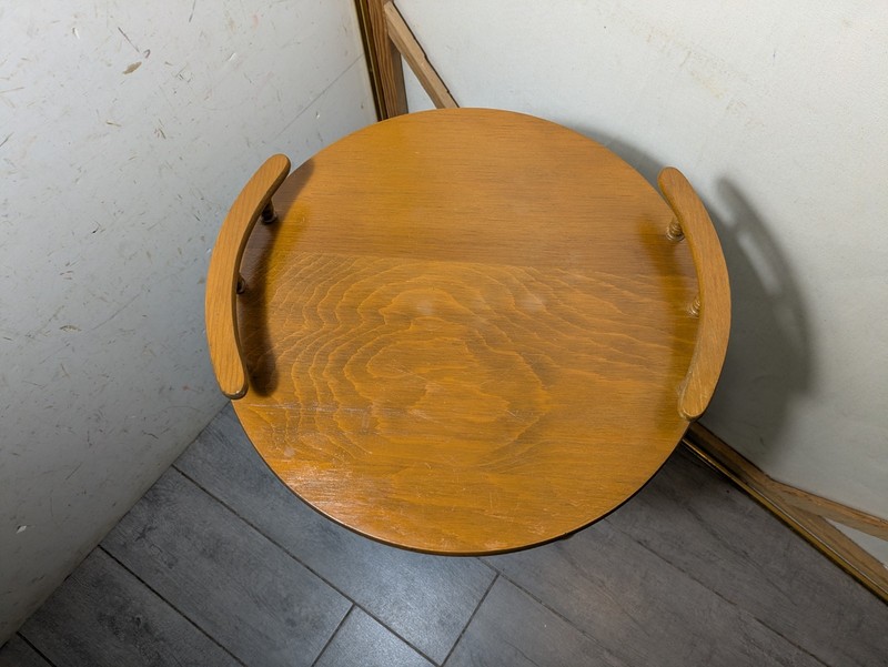 Vintage Rustic Country Wood Round Pedestal Table Telephone Plant Stand Gallery gallery