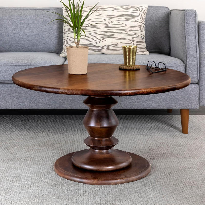 Mid Century Modern Walnut Pedestal Coffee Table - Solid Wood Design gallery
