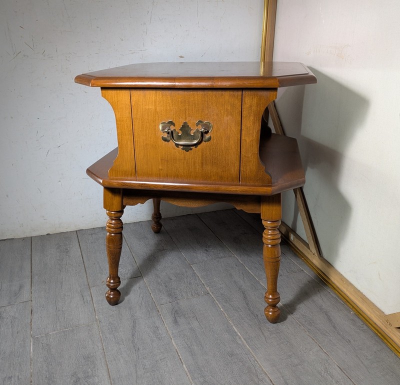 Vintage Heywood Wakefield Solid Maple Wood Colonial 2-Tier Side Table MCM B29 gallery