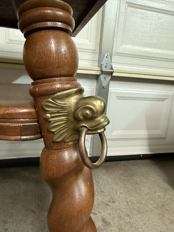 Antique Victorian Barley Twist Rope Parlor Table With Brass Head Feet gallery