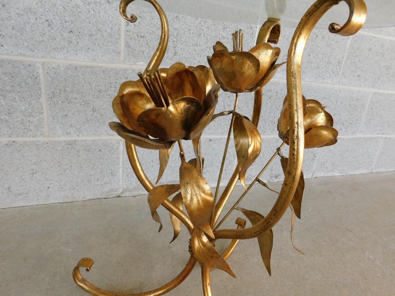 Italian Regency Gilt Gold Metal Base Round Glass Top Accent Table gallery