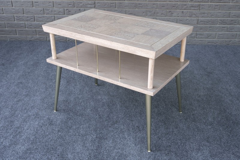 Mid Century Modern Lane Furniture Futura Lime Oak & Gold Two Tier End Table