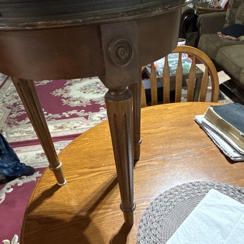 Victorian Antique Round Accent Table with Stone Top, Single Pedestal, Brown gallery