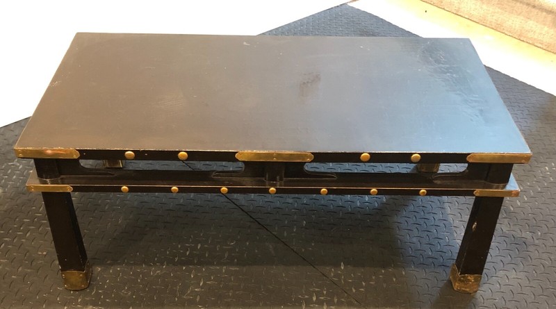 Asian Black Coffee Table with Brass Accents- 39 1/2" x 19 3/4" x 16" high gallery
