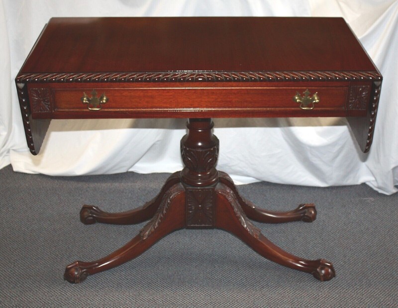 Antique FELDENKRAIS 1-Drawer, Double-Drop Leaf, Chippendale Style Mahogany TABLE