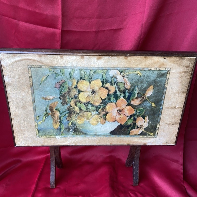 1948 Vintage Folding Bridge/Card Game Table Painted Poppies Lithograph Top