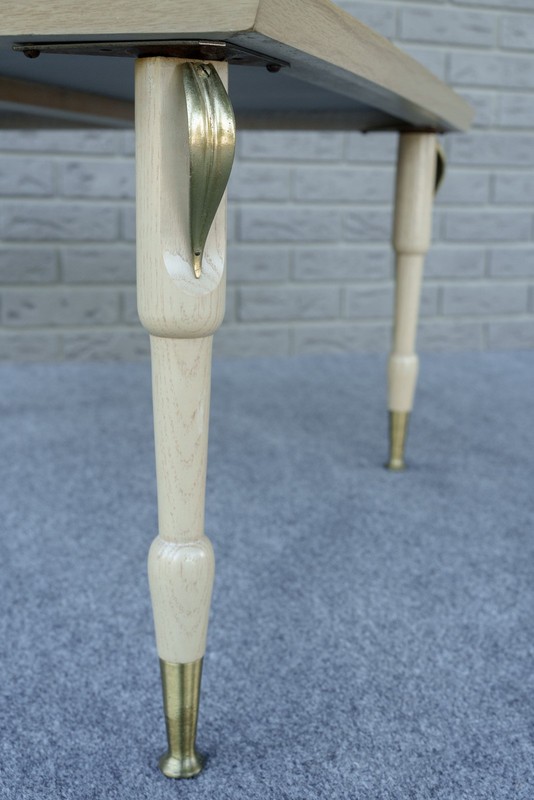 Mid Century Modern Blonde & Gold Tone Modular Two Tier Coffee End Table - 30" gallery