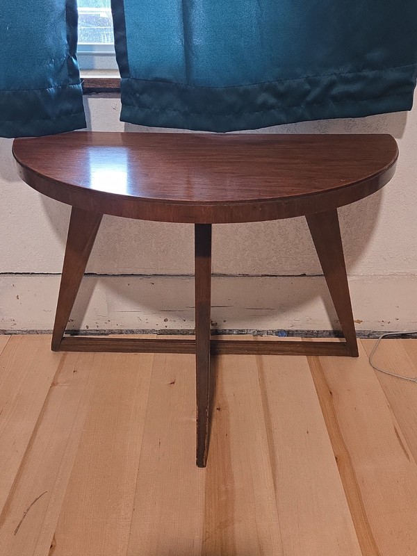 Mid-Century Modern (MCM) demilune (half-moon) console or accent table.