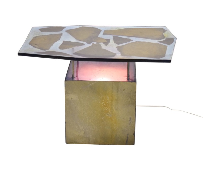 Custom Studio Made Side Table with Resin and Slate Top and Light Up Base gallery