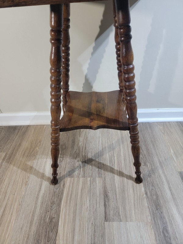 Antique Rustic Oak Victorian Turned Spool Leg 2 Tier Table gallery