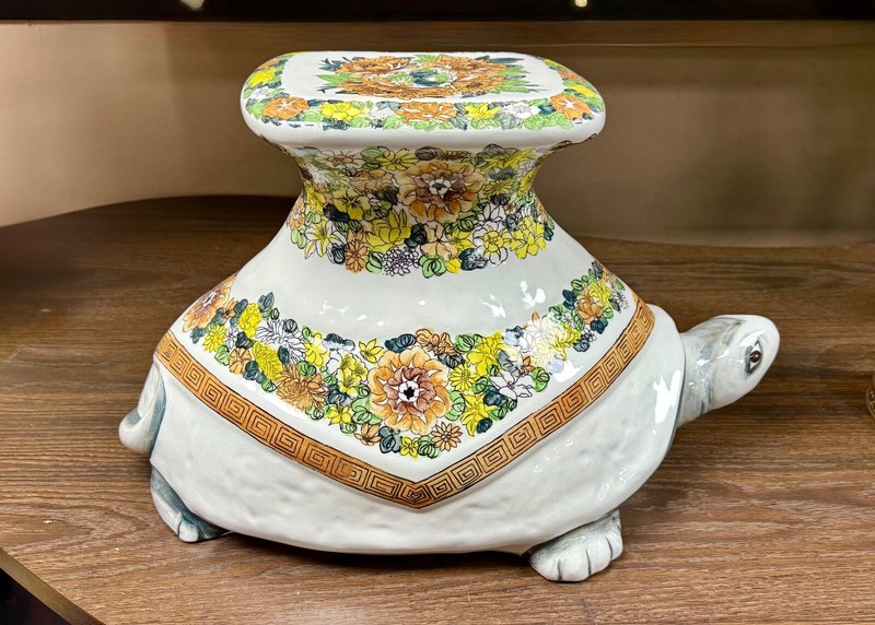 Vintage Italian Ceramic Floral Chinoiserie Regency Turtle Garden Table gallery