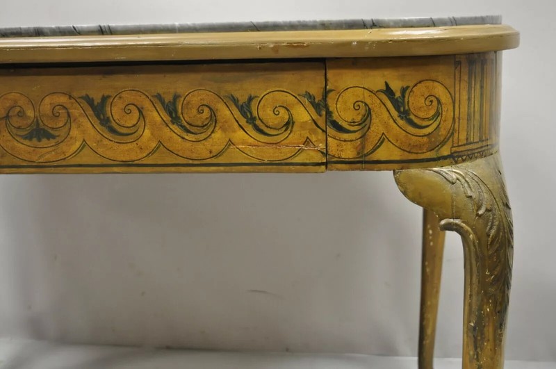 Antique French Adams Style Hand Painted Queen Anne One Drawer Center Table gallery