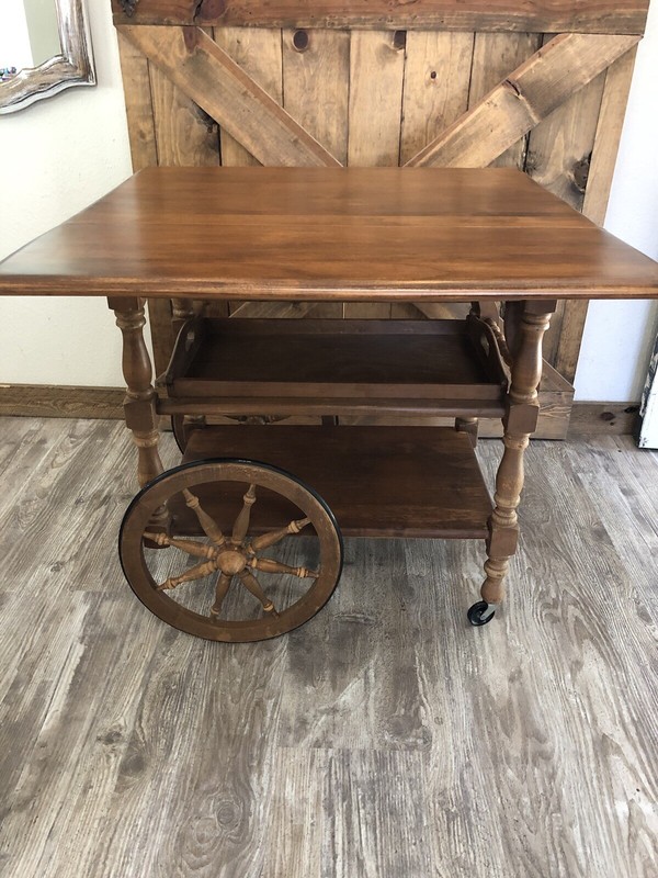 Ethan Allen Maple Tea Bar Cart Kitchen Drop Leaf Side Table with wheels & Handle gallery