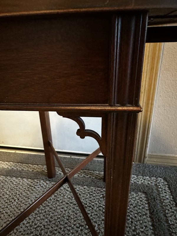 Baker Furniture Chippendale Style Mahogany Marquette Inlaid Drop Leaf Side Table gallery