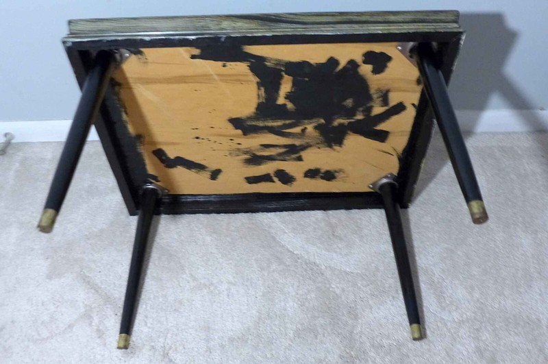 Vintage Mid Century Modern Mosaic Tile Top Side Table Blue Black and White gallery